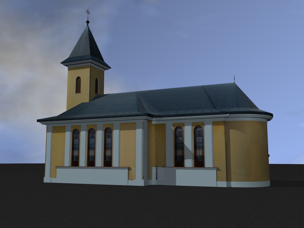 obrázok 3D model - ukážka celého kostolu zo severnej strany